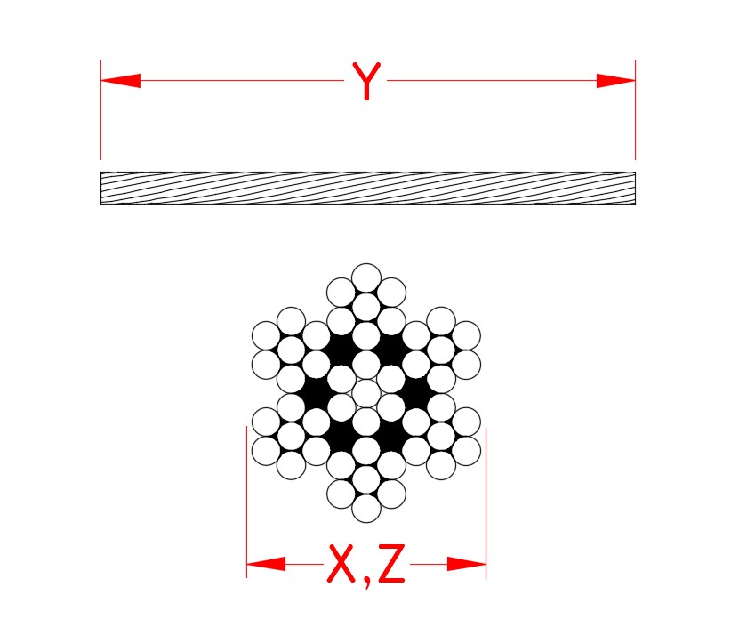 7x7 Wire Rope, 316 stainless steel, S0705-0001, S0705-0001-5, S0705-0002, S0705-0002-5, S0705-0003, S0705-0003-5, S0705-0004, S0705-0004-5, S0705-0005, S0705-0005-5, S0705-0007, S0705-0007-5, Line Drawing